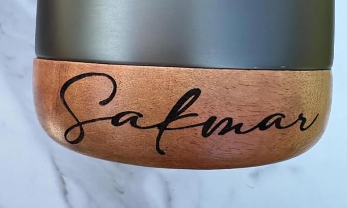 Personalized Stainless Steel Wine Chiller with Acacia Wood Base, Double-Wall Insulated, wine lover gift 4.7x4.7x8.25 inches