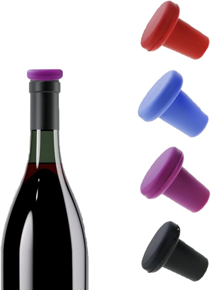 4 Pack Wine Stoppers Sealer Leak Proof Reusable Silicone Corks Beverage Bottle Top Cap Seals Saver for Keeping Fresh Champagne Beer Bordeaux Liquor Bottles Whisky Olive Oil Vinegar Wine Fridge