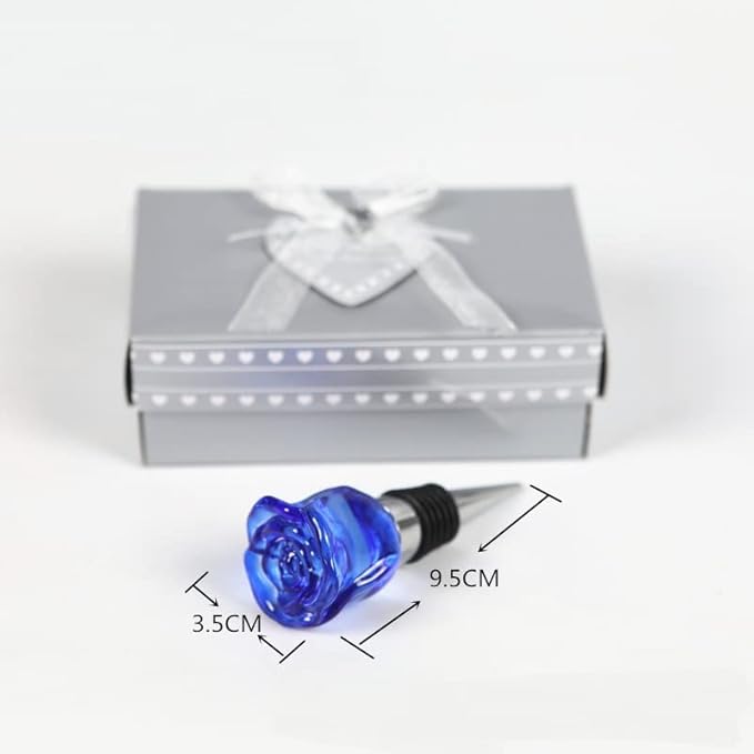 Crystal Wine Bottle Stopper, Gift Boxed, Reusable Stainless Steel (Blue Rose)