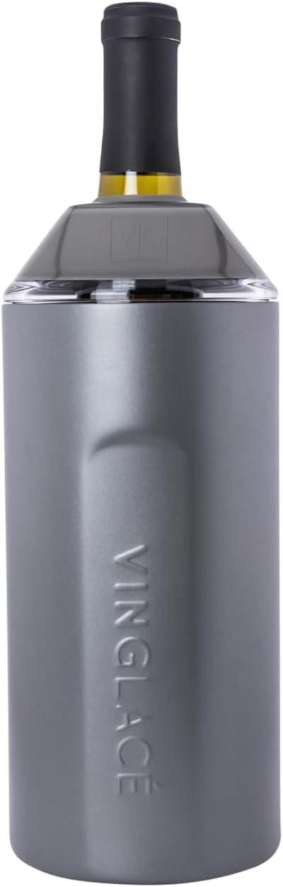 Vinglacé Wine Bottle Chiller- Portable Champagne Insulator- Stainless Steel Wine Cooler Sleeve - Keeps Wine Cold (Graphite)