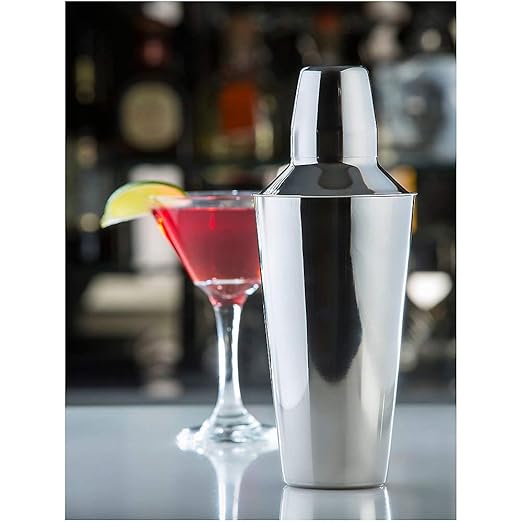 TableCraft 377 Cash & Carry Bar Shaker, 28 oz., 3 piece set includes: shaker, strainer, and 3-1/4 oz. cap, dishwasher safe, stainless steel (individually boxed)