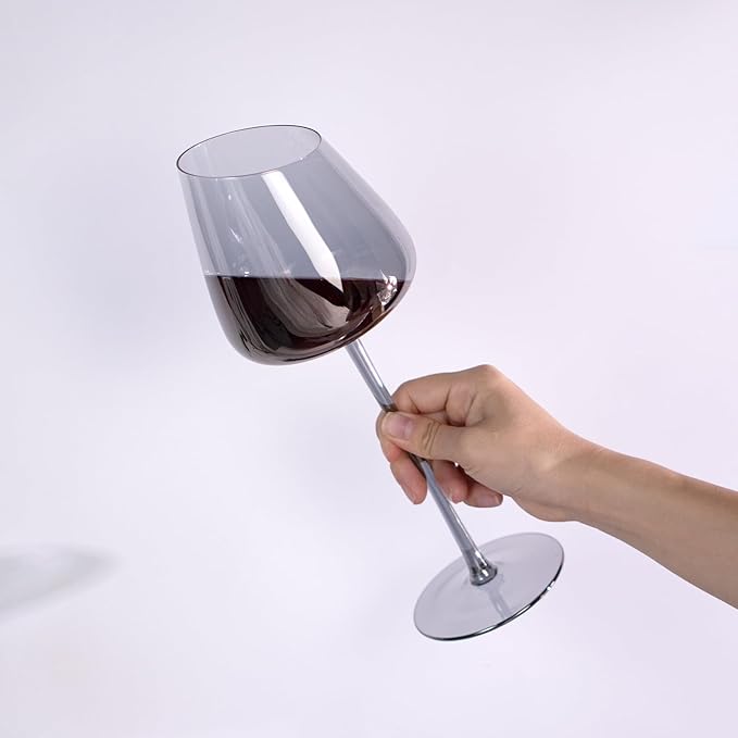 KAMMAK Wine Glasses Set of 2, 16.06 oz Hand Blown Crystal Bordeaux Wine Glasses, Thin Rim & Long Stem, Perfect for Red & White, Daily Use, Wedding or Birthday Gift with Gift Box, XH-H280 Gray