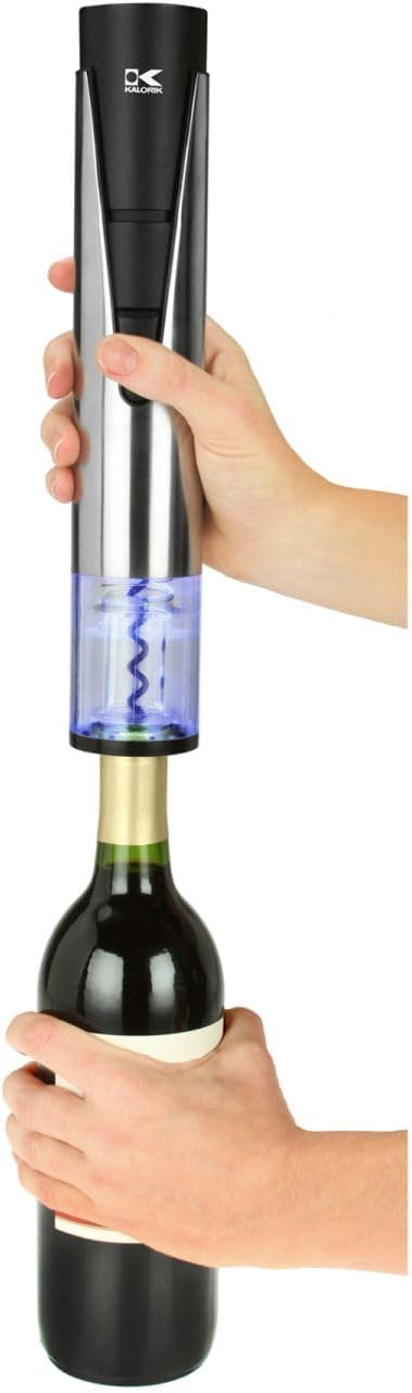 Kalorik Electric Wine Opener and Preserver Includes 2-in-1 Bottle Opener and Preserver Wine Pourer and 2 Stoppers Foil Cutter and Charging Base, Stainless Steel
