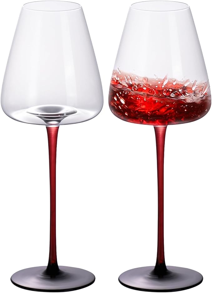 KAMMAK Wine Glasses Set of 2, 19.61 oz Hand Blown Crystal Bordeaux Wine Glasses, Thin Rim & Long Stem, Perfect for Red & White, Daily Use, Wedding or Birthday Gift with Gift Box, XH-H280 Black Base