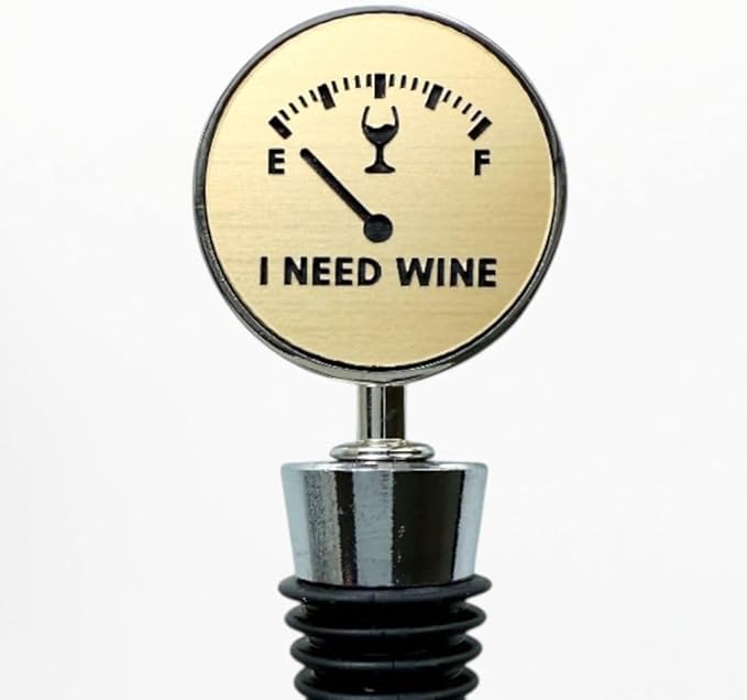 Jazzy Jade Designs Funny Wine Stopper - “I Need Wine!” Laser Engraved Zinc Alloy & 100% Food-Grade Rubber Bottle Stopper – Cute Wine Gift & Bar Accessory, Made in USA by Small Business