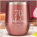 Crisky Rose Gold 70 & Fabulous Wine Tumbler for Women 70th Birthday Gifts for Women, Wife, Mom, Sister, Aunt, Friends, Coworker Her, Vacuum Insulated Coffee Cup,12oz with Box, Lid, Straw