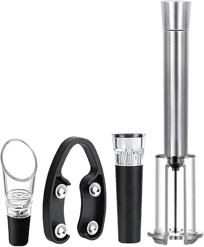 4-in-1 Professional Bar Tool Set - Aluminum Alloy Bottle Opener with Air Pump, Foil Cutter & Vacuum Stopper, Durable Wine Accessories for Home & Parties Silver