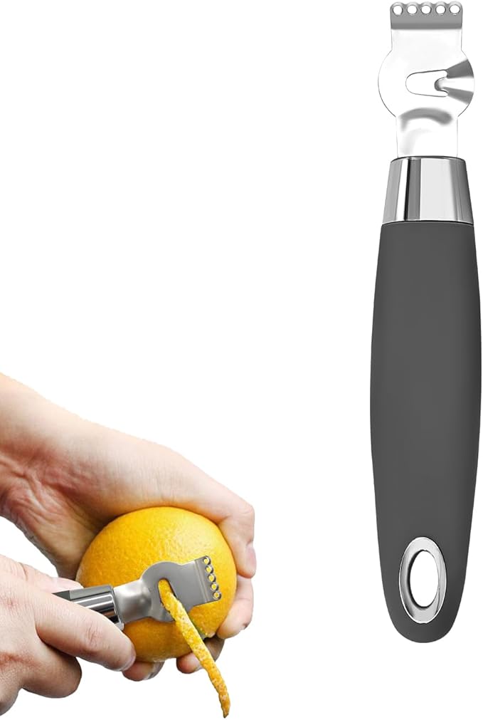 Lemon Zester Tool with Channel Knife, 2-in-1 Citrus Zester Grater and Orange Peeler, Non-Slip Silicone Handle for Lemon Lime Twists, Cocktail Garnish and Kitchen Use