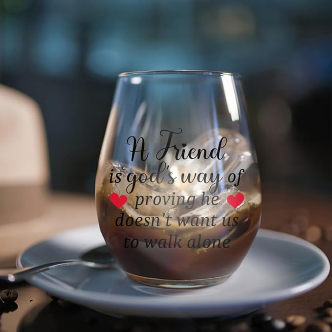 DYJYBMY A Friend Is God's Way Of Proving He Doesn't Want Us To Walk Alone Stemless Wine Glass, Funny Wine Tumbler With Gifts Box, Housewarming Birthday Gifts For Friend Religious Enthusiasts Bestie