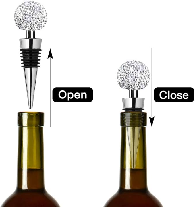 Soleebee Bling Decorative Wine Stoppers,Wine Bottle Stopper with Crystal Rhinestone, Beverage Bottle Stoppers for Gifts, Bar, Holiday Party, Wedding (White)