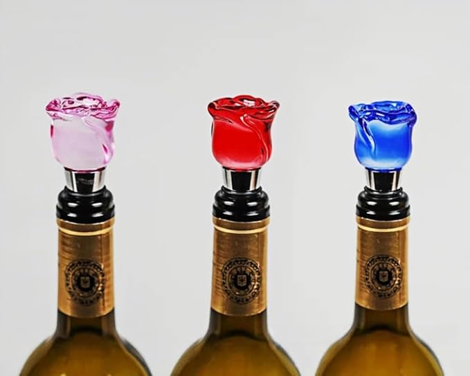 Crystal Wine Bottle Stopper, Gift Boxed Wine Stopper, Reusable Stainless Steel Bottle Stopper (Pink Rose)