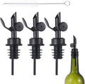 beyonday 3pcs Self Closing Liquor Bottle Pourers - Black, Auto Flip Wine Bottle Stoppers with Rubber Dust Cap & Cleaning Brush, Weighted Olive Oil Vinegar Dispenser Spout, Fit about 3/4'' Bottle Mouth