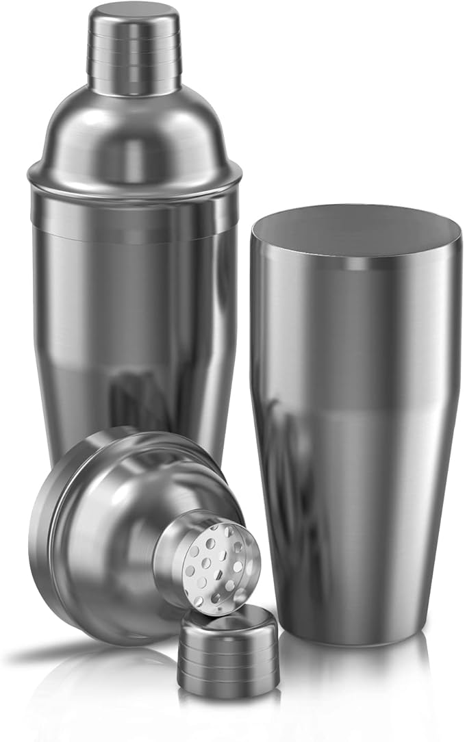 LUCKYGOOBO Cocktail Shaker with Double Measuring Jigger,18/8 Stainless Steel 24oz Martini Shaker Set,Drink Shaker Built-in Strainer,Bartender Kit. (Black)