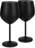 Lifecapido Stainless Steel Wine Glasses Set of 2, 18oz Stainless Steel Stem Wine Goblets, Stemmed Metal Wine Glasses with Cup Brush for Party Office Anniversary, Great for Red White Wine (Black)
