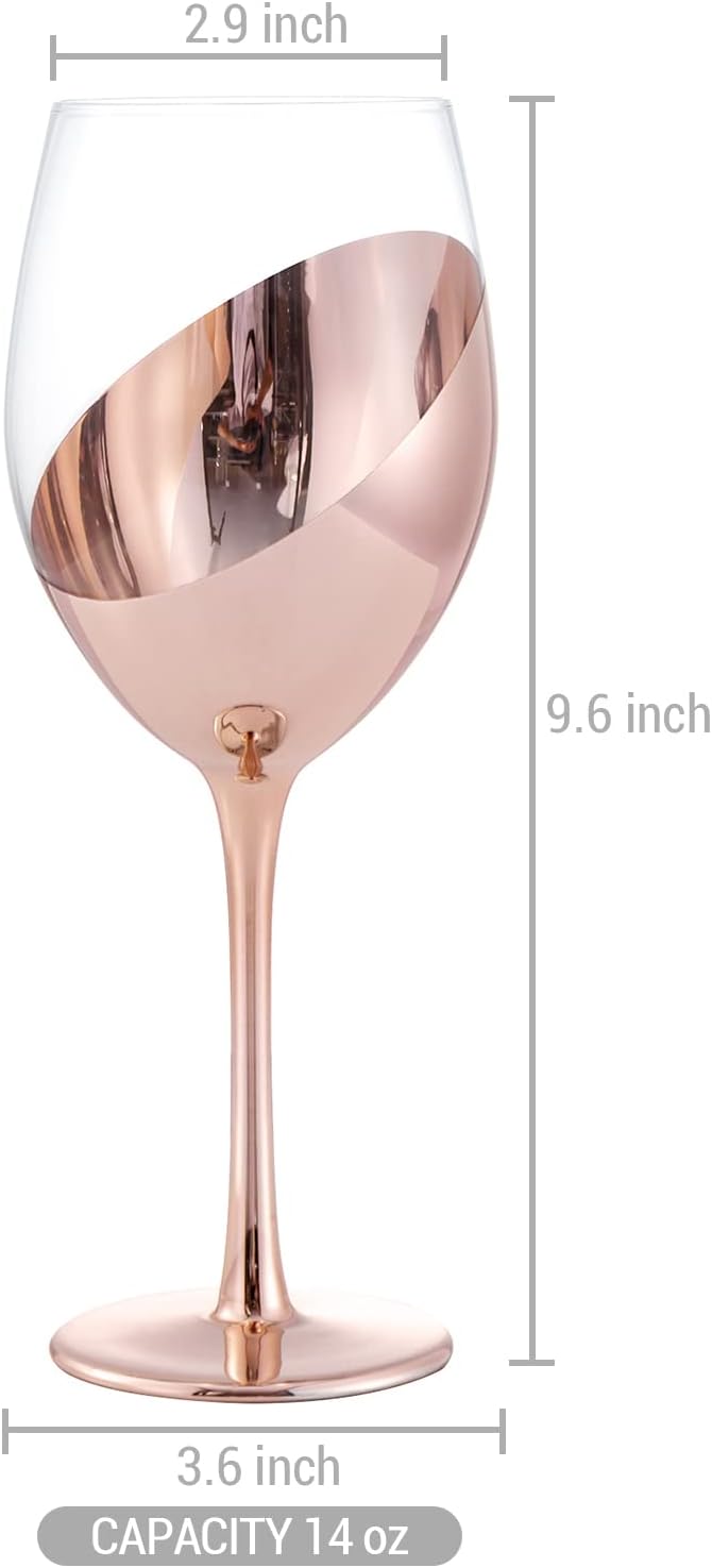MyGift 14 oz Copper-Toned Stemmed Wine Glass Set of 4, Dinner Party and Wedding Events Glassware