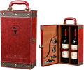 Wine Gifts Box with 4 Wine Accessories Set & Storage Box, 2-Bottle Tote Carrier Case for Wedding, Christmas, Party, Collection & Home Bar Decor (Red)