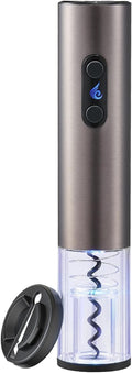 Battery Operated Electric Wine Opener by ELMWAY - Stainless Steel Electric Corkscrew with LED Light & Foil Cutter, Simple Push-Button Operation for Wine Lover (Black, 4 x AA Not Included)