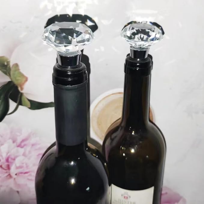 Crystal Diamond Wine Stopper, Sdjdhej 4-Piece Reusable Diamond Wine Set Made Of Crystal/Aluminum Alloy Gift Accessories, Bars, Holiday Parties, Weddings