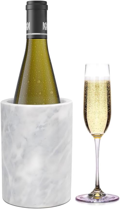 Kota Japan White Marble Stone Wine and Champagne Bottle Chiller Cooler - 7" X 5" | Elegant Kitchen Utensil Holder | Must Have Wine Chiller for Your Home | Impress Your Guests at Next Party or Event!