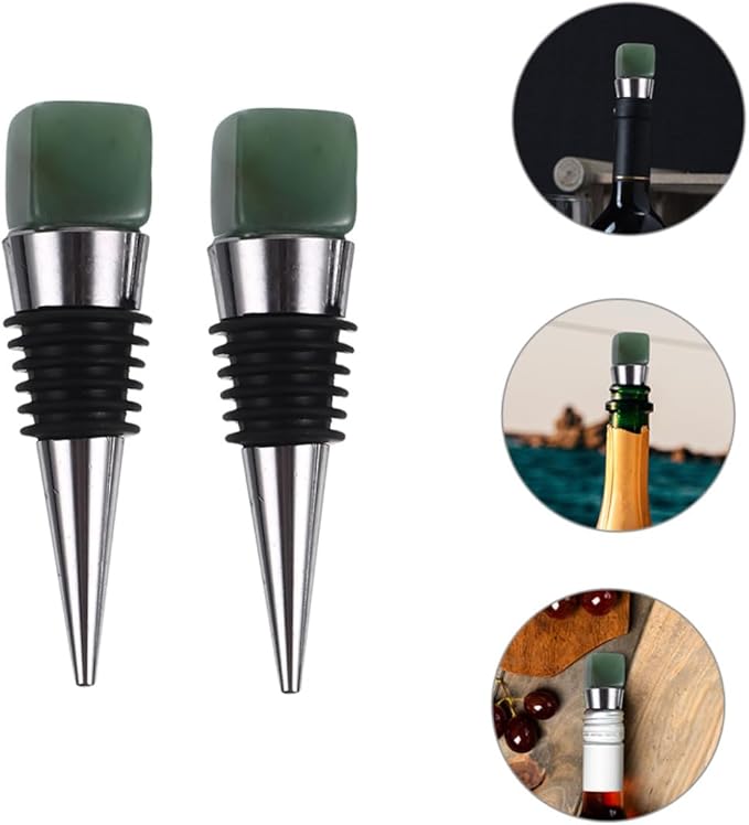 2pcs Cork Beverage Lids Wine Covers for Wine Bottles Keeping Fresh Bottle Tops Electric Tote Wine Cooling Stick Holders Drink Bottle Openers Tumbler Green Crystal Agate Jade
