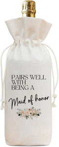 Buildinest Maid Of Honor Wine Bag Gift, Pairs Well With Being A Maid Of Honor Wine Bottle Gift Bags, Bridesmaid Proposal Gifts, Wine Bottle Gift Bag for Champagne & Wine, Bridal Shower, Wedding & Wine Party Decorations-A09