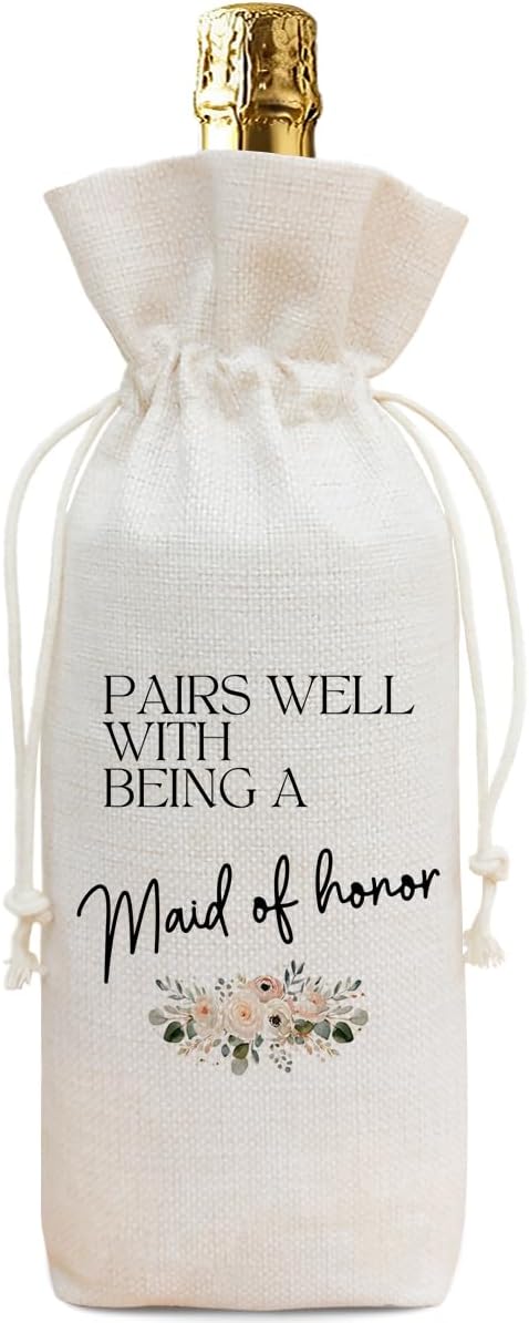 Buildinest Maid Of Honor Wine Bag Gift, Pairs Well With Being A Maid Of Honor Wine Bottle Gift Bags, Bridesmaid Proposal Gifts, Wine Bottle Gift Bag for Champagne & Wine, Bridal Shower, Wedding & Wine Party Decorations-A09
