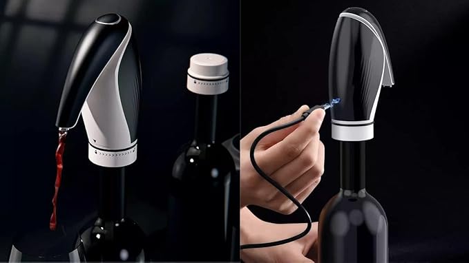 Electric Wine Aerator Pourer Rechargeable 3-in-1 Automatic Wine Decanter Dispenser Preserver Penguin Shape Gifts for Wine Lovers (Red)