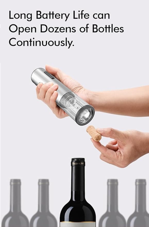 Novara Electric Wine Opener Set 4-in-1 | Rechargeable Corkscrew with Vacuum Stopper, Foil Cutter & Pourer | Automatic Bottle Opener Gift for Wine Lovers