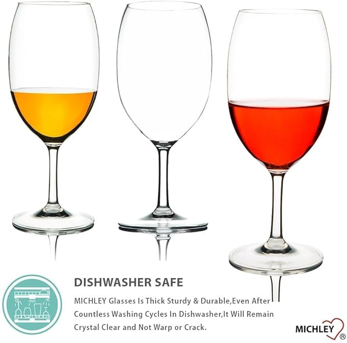 MICHLEY Unbreakable Wine Glasses, 100% Tritan Plastic Shatterproof Large Wine Glasses 20 oz, Set of 6