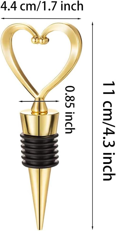 4 Pcs Gold Stainless Steel Love Design Wine Bottle Stoppers, Heart Shape Wine and Beverage Bottle Stoppers for Guests