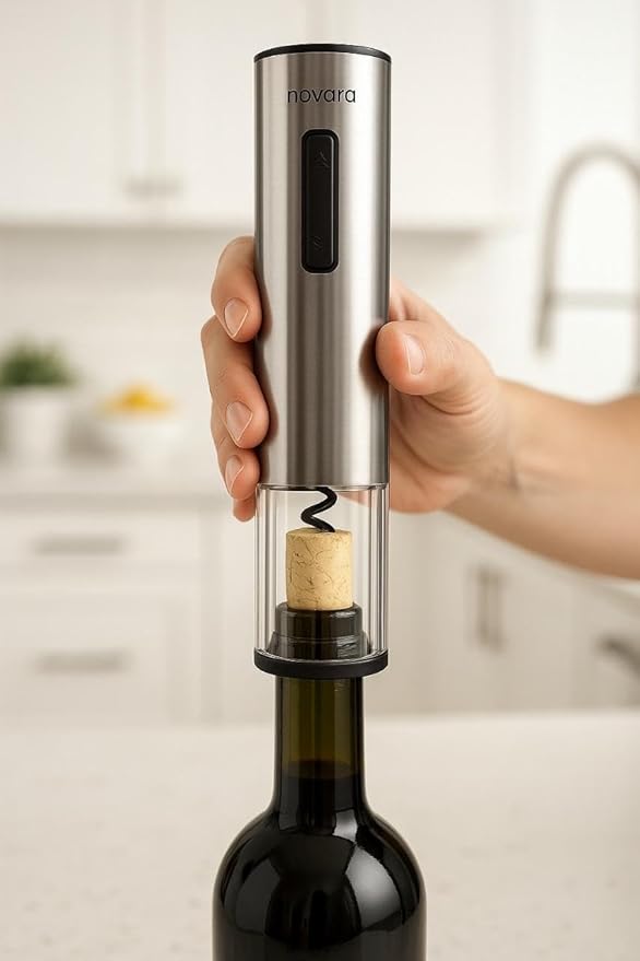 Novara Electric Wine Opener Set 4-in-1 | Rechargeable Corkscrew with Vacuum Stopper, Foil Cutter & Pourer | Automatic Bottle Opener Gift for Wine Lovers