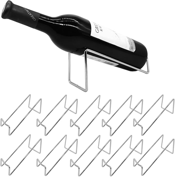10 Pcs Metal Wine Rack Freestanding -Tabletop/ Countertop Wine Rack Holder - Wine Bottle Storage Rack, Party Wine Holder Stand, Unique Wine Gifts and Accessories for Wine Lovers (Silver)