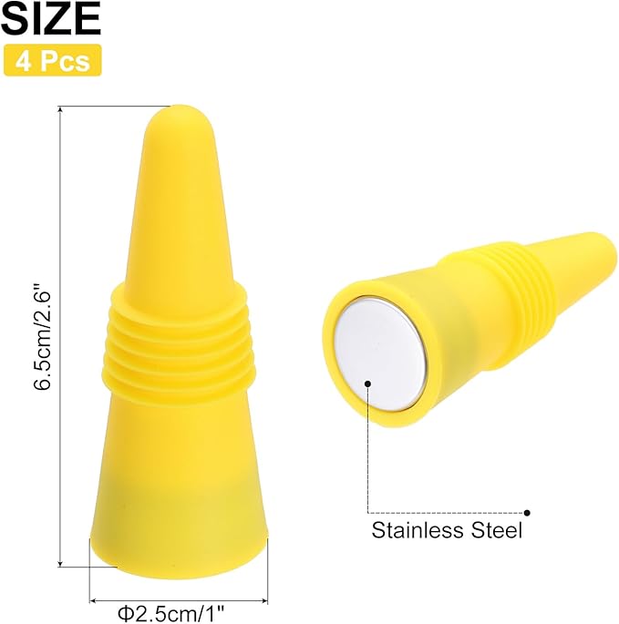 MECCANIXITY 4Pcs Wine Stoppers High Temp Silicone Plug T Shaped Wine Bottle Stopper Wine Outlet Cap Bottle Cover, Yellow