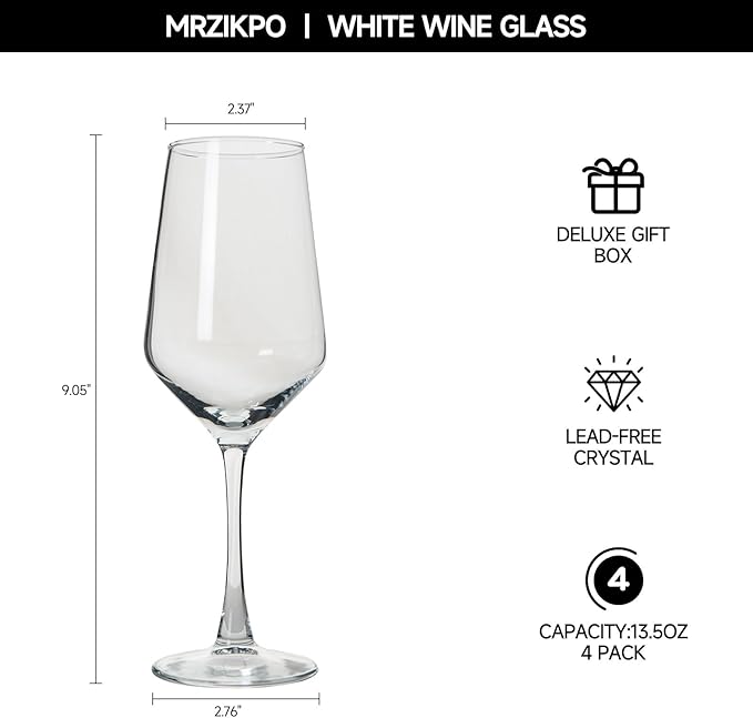 Wine Glasses Set of 4,13.5 oz/400ml Clear Red/White,Wine Glasses for Party, Wedding and Home,Premium Glasses Hand Blown,Long Stem,Daily Use.