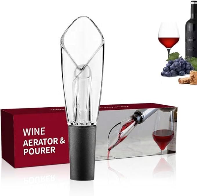 Wine Aerator Pourer – Instantly Aerates Wine While Pouring, Smooth Drip-Free Flow, Reusable Acrylic and Silicone Wine Decanter Spout for Home Bar and Entertaining