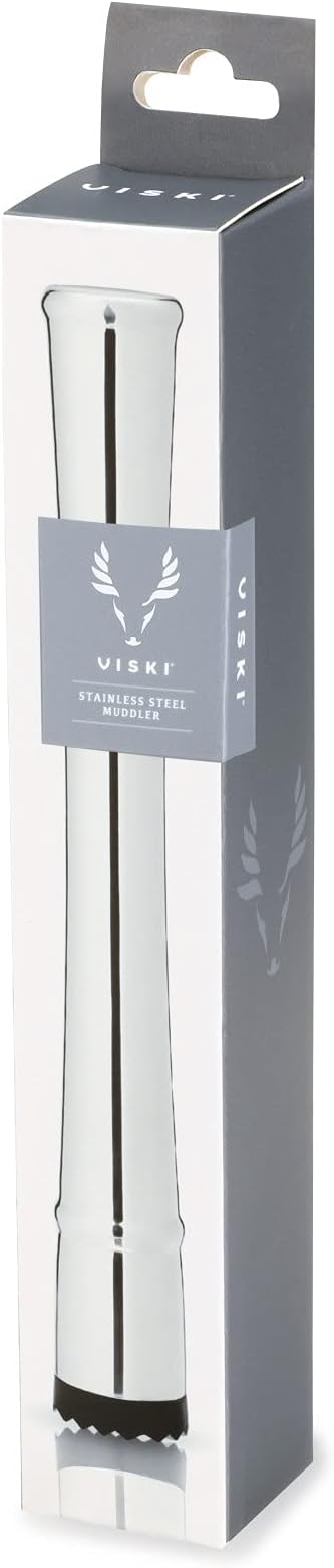 Viski Stainless Steel Muddler, Essential Bar Tools & Accessories, Craft Cocktail Accessories, 7.8″