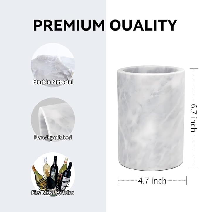 Kota Japan White Marble Stone Wine and Champagne Bottle Chiller Cooler - 7" X 5" | Elegant Kitchen Utensil Holder | Must Have Wine Chiller for Your Home | Impress Your Guests at Next Party or Event!