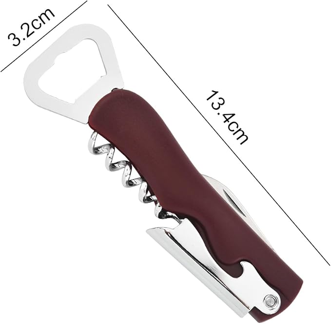 Stainless Steel Wine Key with Foil Cutter:Waiters Corkscrew Opener Beer Bottle Opener (Wine Red)