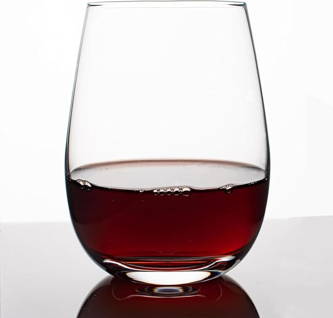 Cystone Premium Crystal Stemless Wine Glasses Set of 6, 15oz Lead-Free Red or White Wine Glass, Water Juice Glasses, All-Purpose Beverage Cups, Clear Drinking Tumblers in Gift Box, Dishwasher Safe