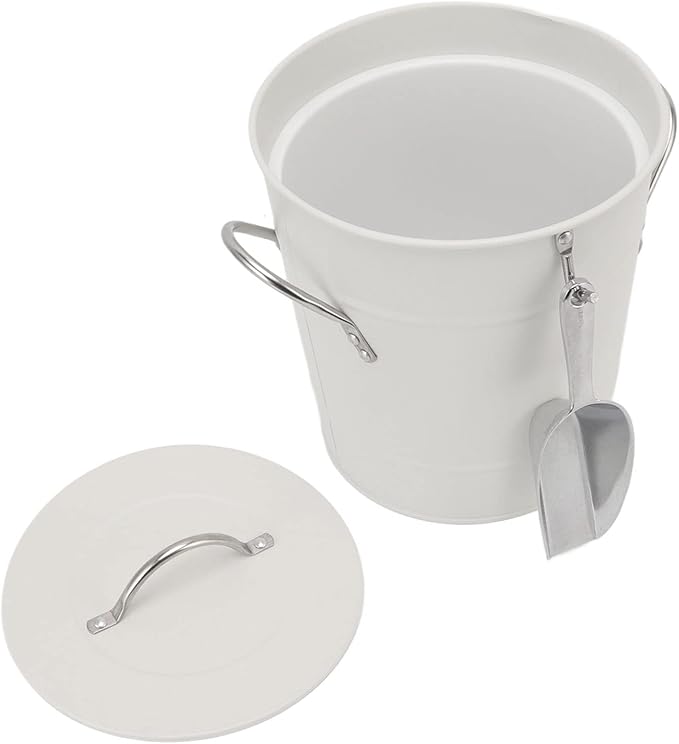Round Ice Bucket with Ice Shovel, Bar Ice Tub Beer Chiller Bin, Double Wall Galvanized Sheet and Plastic Wine Storage Tub with Handle and Lid for Home Bar Party Use (White)