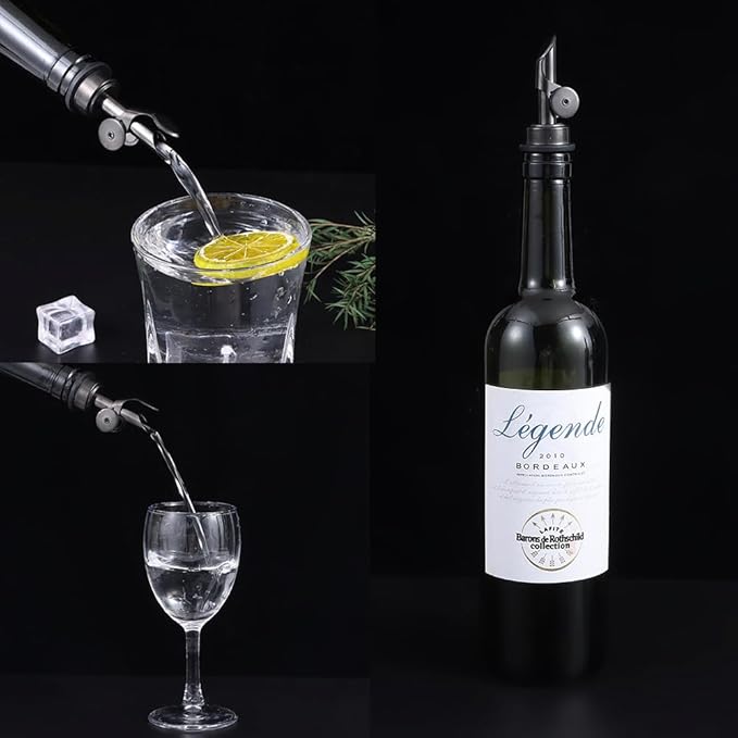 beyonday 3pcs Self Closing Liquor Bottle Pourers - Black, Auto Flip Wine Bottle Stoppers with Rubber Dust Cap & Cleaning Brush, Weighted Olive Oil Vinegar Dispenser Spout, Fit about 3/4'' Bottle Mouth