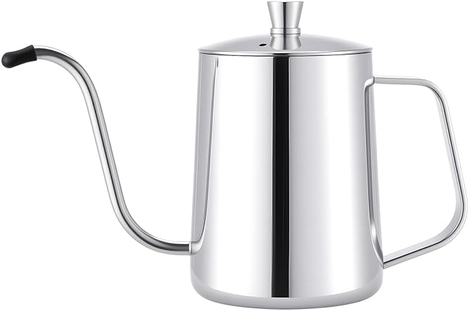 PARACITY Pour Over Kettle with Lid, Gooseneck Spout Coffee Tea Pot with Lid,20oz Hanging Ear Hand Blunt Long Narrow Drip Cup Gooseneck Kettle, Camping Coffee Pot for Travel Outdoor(Stainless Steel)