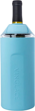 Vinglacé Wine Bottle Chiller- Portable Champagne Insulator- Stainless Steel Wine Cooler Sleeve - Keeps Wine Cold (Cool Blue)