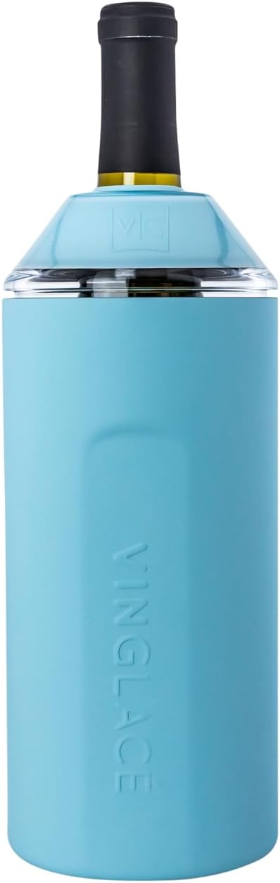 Vinglacé Wine Bottle Chiller- Portable Champagne Insulator- Stainless Steel Wine Cooler Sleeve - Keeps Wine Cold (Cool Blue)