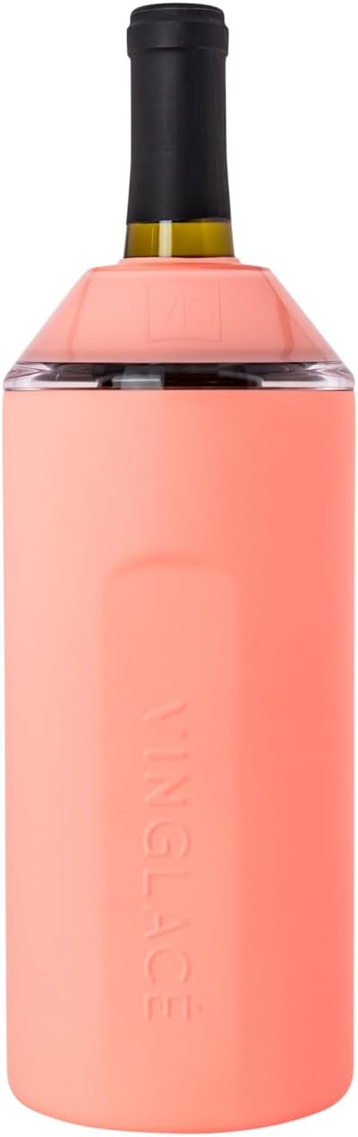 Vinglacé Wine Bottle Chiller- Portable Champagne Insulator- Stainless Steel Wine Cooler Sleeve - Keeps Wine Cold (Coral)