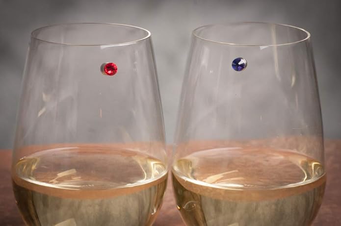 Simply Charmed Crystal Magnetic Wine Glass Charms Set of 12 Glass Markers that Work on Stemless Glasses - Gift/Storage Box Included