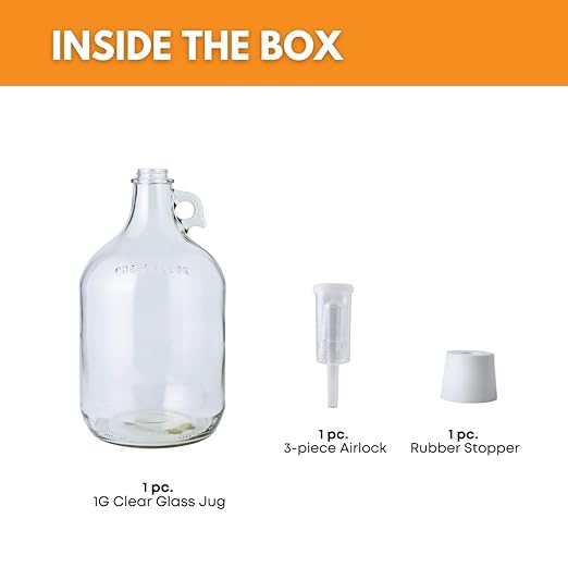 FastRack 1G Clear Glass Jugs with Polyseal Caps, #6 Rubber Bungs & Airlocks – Fermentation Jars for Home Brewing, Glass Fermenter Containers for Liquid Fermentation
