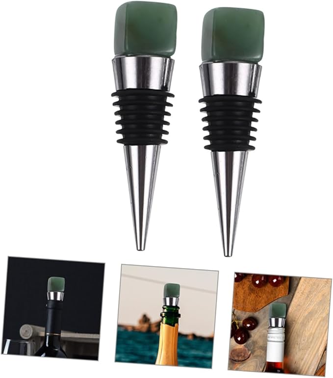 2pcs Cork Beverage Lids Wine Covers for Wine Bottles Keeping Fresh Bottle Tops Electric Tote Wine Cooling Stick Holders Drink Bottle Openers Tumbler Green Crystal Agate Jade