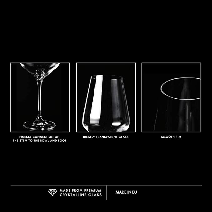 Krosno Large White Wine Glasses Set of 6, 13.2 oz, Avant-Garde Collection, Crystal Glass,Long Stem Wine Glasses for Wines and Cocktails, Glass Set for All Occasions, Dishwasher Safe, Made in Europe