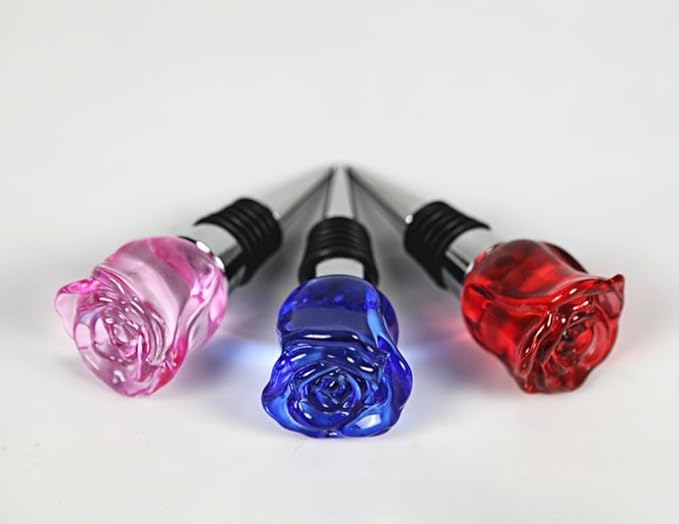 Crystal Wine Bottle Stopper, Gift Boxed Wine Stopper, Reusable Stainless Steel Bottle Stopper (Pink Rose)